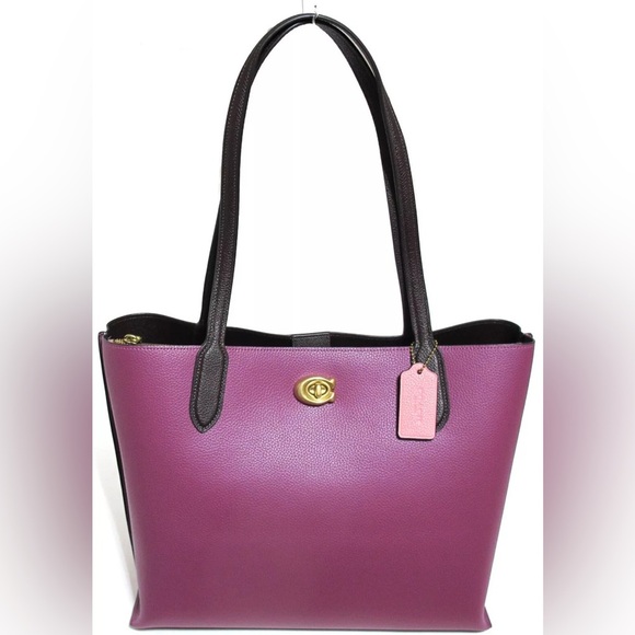 NEW Authentic COACH Signature Colorblock Leather WILLOW Shoulder Tote Deep Plum - Picture 1 of 7